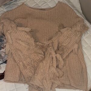 SHEIN Beige Fringed Sweater